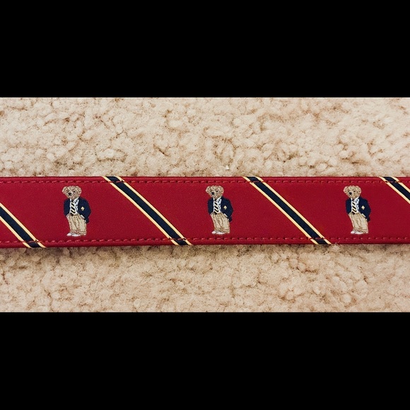 NWT POLO RALPH LAUREN Polo Bear Belt Burgundy - 38 - Picture 4 of 7